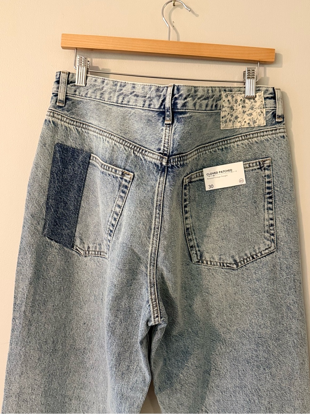 AG Adriano Goldschmied Patchwork Button Fly Straight Leg Jeans 30 NWT - Picture 6 of 6